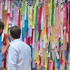 August 19, 2011 Imjingak in Paju South Korea, Prayer ribbons tied to the fence left by visitors wishing peace and unification for North and South Korea. Taken in Demilitarised Zone 