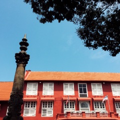 Malacca city center building in retro filter effect