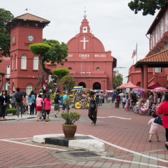 MALACCA, MALAYSIA - MAR 22: Christ church & Dutch square and tourism in Malacca, Malaysia. Malacca Christ built in 1753 by Dutch, The oldest 18th century protestant church in Malaysia 22 March 2017.