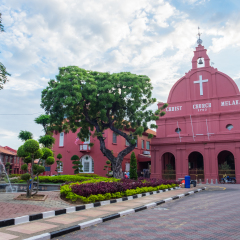 MALACCA, MALAYSIA - FEBRUARY 29: Morning view of Christ Church and Dutch Square on February 29, 2016 in Malacca, Malaysia. Malacca was listed as a UNESCO World Heritage City in July 2008.