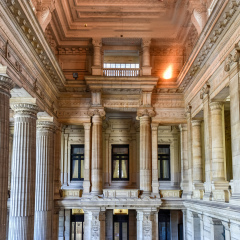 Brussels, Belgium - May 11, 2017: Justice Palace (Palais de Justice) in Brussels, Belgium. The eclectic and neoclassical style building serves as the headquarters of several important law courts.