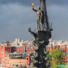 MOSCOW, RUSSIA - MAY 9, 2017. Peter the Great Statue, designed by Zurab Tsereteli to commemorate 300 years of the Russian Navy. Moscow, Russia.