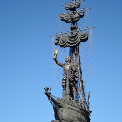 MOSCOW - MARCH 27, 2016: Monument to Russian emperor Peter Great (Peter First), architect Zurab Tseretely. Popular landmark. Color photo.