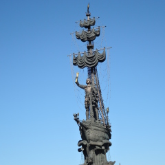 MOSCOW - MARCH 27, 2016: Monument to Russian emperor Peter Great (Peter First), architect Zurab Tseretely. Popular landmark. Color photo.