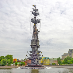 Peter the great monument "In commemoration of the 300th anniversary of Russian fleet", Moscow, Russia, on June 2, 2014