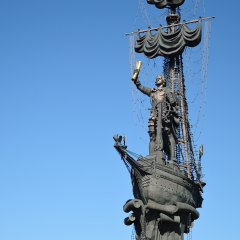 MOSCOW - MARCH 27, 2016: Monument to Russian emperor Peter Great (Peter First), architect Zurab Tseretely. Popular landmark. Color photo.