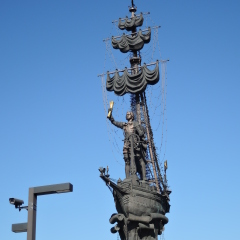 MOSCOW - MARCH 27, 2016: Monument to Russian emperor Peter Great (Peter First), architect Zurab Tseretely. Popular landmark. Color photo.