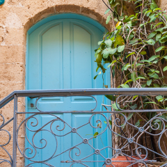 Old vintage turquoise color doors, Tel Aviv - Jaffa, Israel