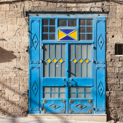 Old vintage turquoise color doors, Tel Aviv - Jaffa, Israel