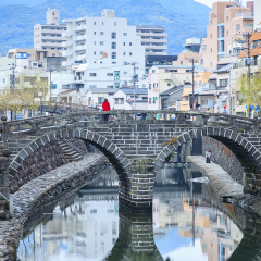 NAGASAKI, JAPAN - FEB 22, 2012 : Spectacles Bridge Nagasaki Attraction architecture Tourist spot
