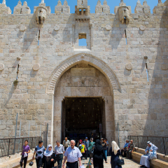 JERUSALEM, ISRAEL - JUNE 2, 2015: Damascus Gate  is one of the main entrances to the Old City of Jerusalem. June 2, 2015. Jerusalem, Israel.
