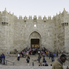JERUSALEM, ISRAEL - JANUARY 16, 2017: The Damascus Gate is one of the most crowded city exits, because behind it hides the local market
