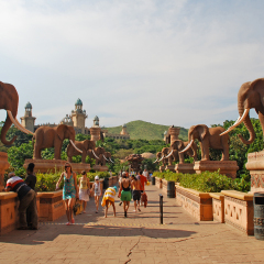 SUN CITY, SOUTH AFRICA - JANUARY 03, 2008: Gigantic elephant statues on Bridge of Time in famous resort Lost City in Sun City, South Africa.