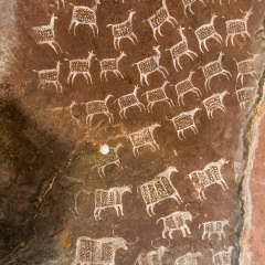 Satukunda Rock Paintings. Just 24 km fom Bhopal, Satkunda has around 5000 year old rock art. Contemporary in quality and age the world Heritage site of Bhim Baithika in the east of Bhopal.