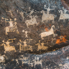 Satukunda Rock Paintings. Just 24 km fom Bhopal, Satkunda has around 5000 year old rock art. Contemporary in quality and age the world Heritage site of Bhim Baithika in the east of Bhopal.