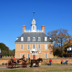 WILLIAMSBURG, VIRGINIA - NOVEMBER  19 2014: The Governors Palace in Colonial Williamsburg, Virginia. It was reconstructed on the original site after a fire destroyed it in the 1930's.