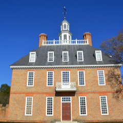 WILLIAMSBURG, VIRGINIA - NOVEMBER  19 2014: The Governors Palace in Colonial Williamsburg, Virginia. It was reconstructed on the original site after a fire destroyed it in the 1930's.