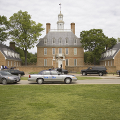 Presidential Motorcade in front of Governor's Palace in Williamsburg Virginia awaiting departure of Her Majesty Queen Elizabeth II and Vice President Dick Cheney on May 4, 2007