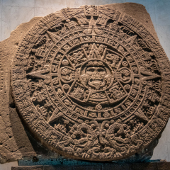 MEXICO CITY, MEXICO - Oct 15, 2016: The Aztec Sunstone at The National Museum of Anthropology (Museo Nacional de Antropologia, MNA) - Mexico City, Mexico