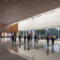 MEXICO CITY - AUGUST 1, 2016: Interior of National Museum of Anthropology in Mexico City.