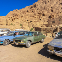 SAINT CATHERINE MONASTERY/EGYPT/SINAI - NOVEMBER 6 2014: Bedouin's old cars near Saint Catherine Monastery in Egypt. Sinai peninsula desert