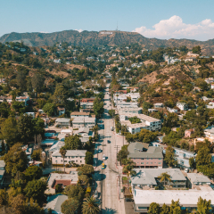 Hollywood sign district in Los Angeles, USA. Beautiful Hollywood