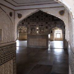 JAIPUR, INDIA - FEBRUARY 16: Detail of the mirrored ceiling in the Mirror Palace at Amber Fort in Jaipur, Rajasthan, India, on February 16, 2016.