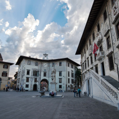 PISA, ITALY - JUNE 15,2016 - Palazzo dei Cavalieri at the Knights Square in Pisa. The Knights Square is the second main square of the city Pisa.