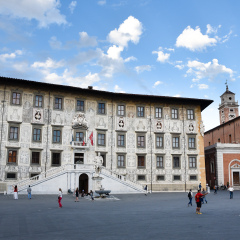 PISA, ITALY - JUNE 15,2016 - Palazzo dei Cavalieri at the Knights Square in Pisa. The Knights Square is the second main square of the city Pisa.