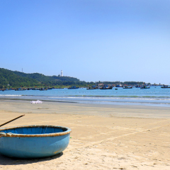 Vietnamese Round Bamboo boat. Danang, Vietnam. China Beach.