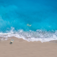 Aerial of Kathisma beach in Lefkada island Greece 