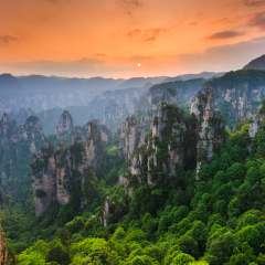 Zhangjiajie National forest park at sunset, Wulingyuan, Hunan, China