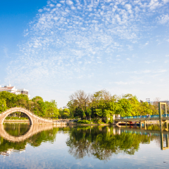 lake with forest reflection in the park in Fuzhou city, Jiangxi Province China