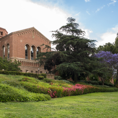 Los Angeles, CA: May 7, 2017:  Powell Library and the Wilson Plaza on the UCLA campus.    UCLA is a public university in the Los Angeles area.
