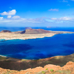 Scenery of Lanzarote - panoramic view from Mirador del Rio. Canary islands