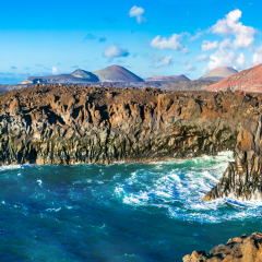 Impressive Los Hervideros lava's caves in Lanzarote island, popular touristic attraction, Canary islands