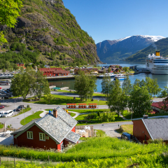 Cruise ship in the port of Flam, Norway.
