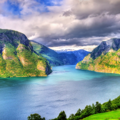 View of Aurlandsfjord, a branch of Sognefjord, from Stegastein viewpoint, Norway