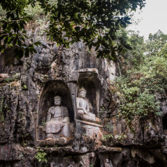 Rock reliefs at Feilai Feng at the Lingyin Temple (Temple of the Soul's Retreat) complex. One of the largest Buddhist temples in China