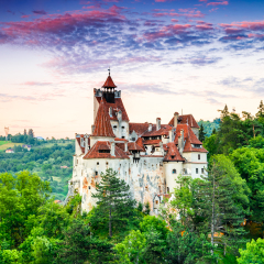 Bran Castle, Romania. Stunning HDR twilight image of Dracula fortress in Transylvania, medieval landmark.