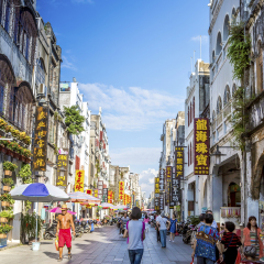 Beihai - China. November 20,2015. Beihai China Street, has a century-old buildings, built in 1883, 1.44 km long, 9 meters wide, arcade street full of Chinese and Western architecture.