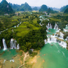 Bangioc - Detian waterfall from drone in Vietnam