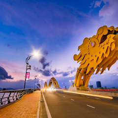 Da Nang city, Vietnam ,4 November 2016 :Blue Hour in Dragon Bridge,famous bridge in Da Nang city,Dragon Bridge can be breath fire and water in weekend.Da Nang City is Famous city for visit in Vietnam.