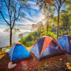 Camping tent in the top of mountain in the morning