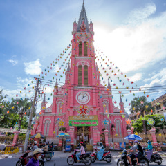 Ho Chi Minh City, Vietnam - January 1, 2017: Church of the Sacred Heart of Jesus in Saigon, a church built during the French colonial period in the 1880s