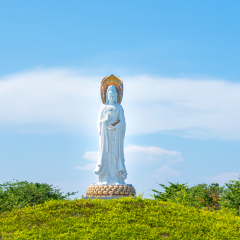 Buddhist park in Sanya, China. Nanshan Park 5-star, with the goddess Guanyin statue high with three faces, the giver of the benefit Sanya