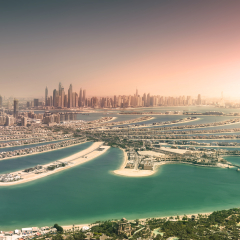 Dubai skyline from Palm Island at sunset