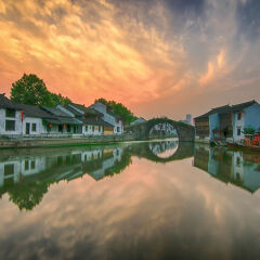 无锡清名桥古运河景区清名桥晚霞