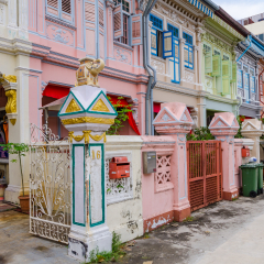 Joo Chiat, Singapore- February 2, 2017: Colourful "Peranakan" House. The word 'Peranakan' used by the local people of the Malay Archipelagos to address foreign immigrants whom established families in 