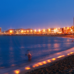 View of Barceloneta Beach in summer evening in Barcelona